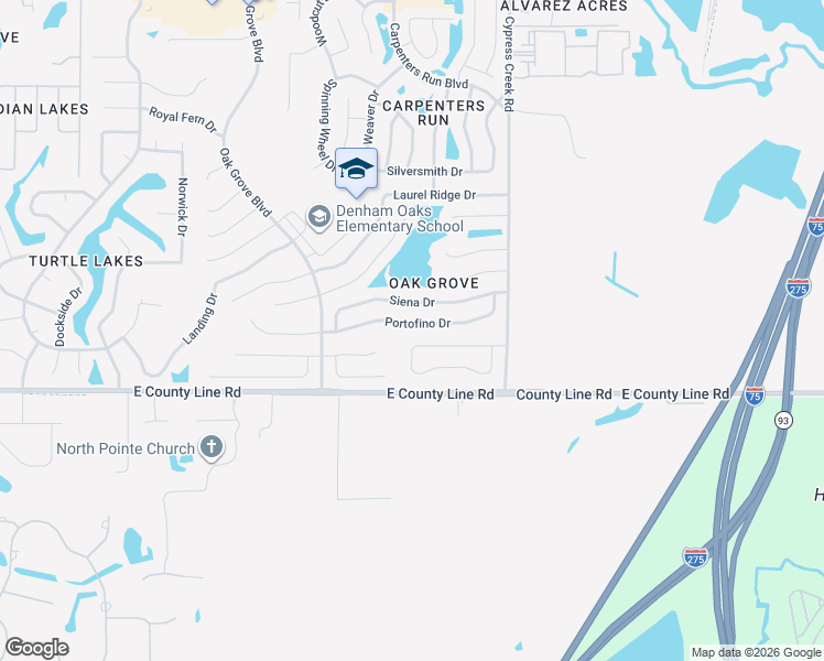 map of restaurants, bars, coffee shops, grocery stores, and more near 24738 Portofino Drive in Lutz