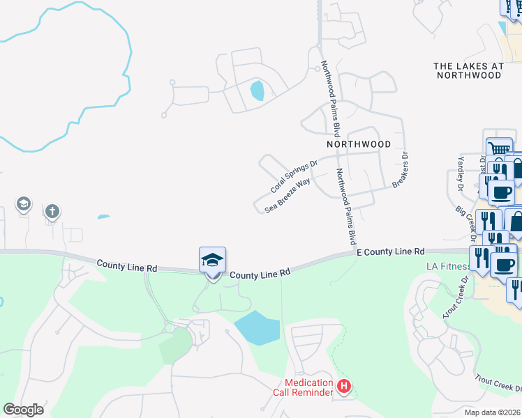 map of restaurants, bars, coffee shops, grocery stores, and more near 27005 Sea Breeze Way in Wesley Chapel