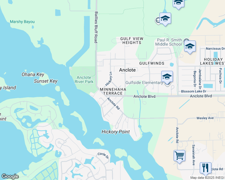 map of restaurants, bars, coffee shops, grocery stores, and more near 1819 Anclote Boulevard in Holiday