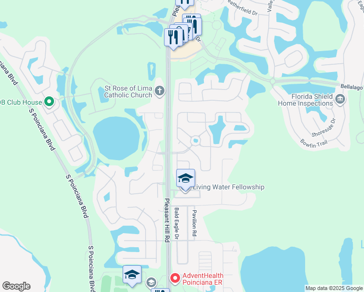 map of restaurants, bars, coffee shops, grocery stores, and more near 3400 Ambersweet Circle in Kissimmee