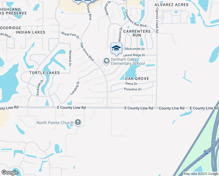 map of restaurants, bars, coffee shops, grocery stores, and more near 24533 Siena Drive in Lutz