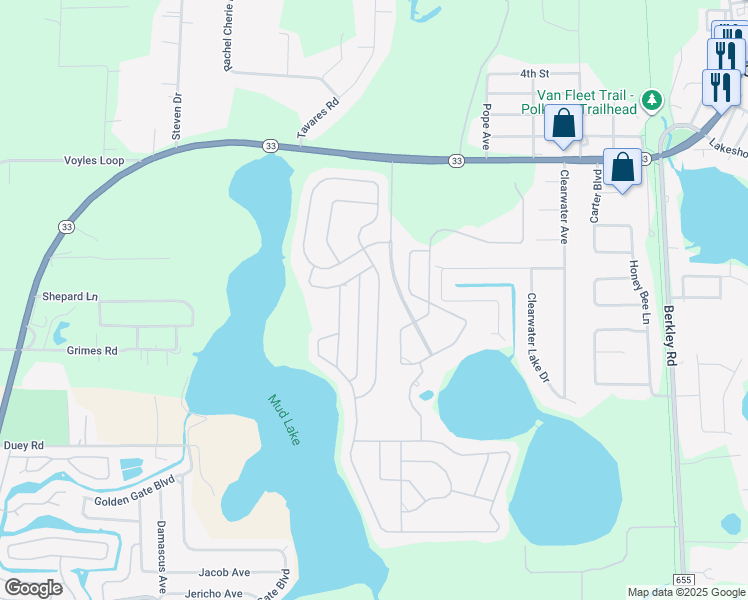 map of restaurants, bars, coffee shops, grocery stores, and more near 336 Motorcoach Drive South in Polk City