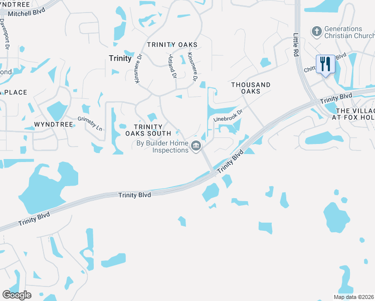 map of restaurants, bars, coffee shops, grocery stores, and more near 1022 Arlinbrook Drive in Trinity