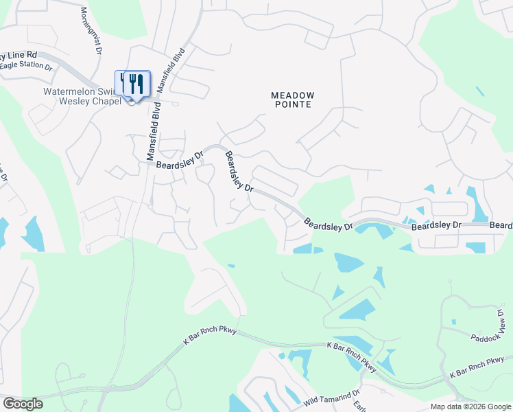 map of restaurants, bars, coffee shops, grocery stores, and more near 1142 Hillhurst Drive in Wesley Chapel