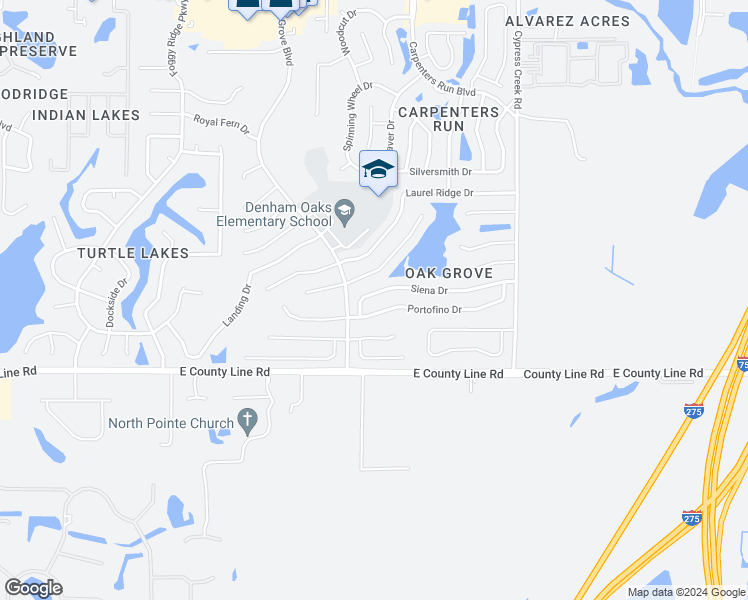 map of restaurants, bars, coffee shops, grocery stores, and more near 1224 Avonwood Court in Lutz