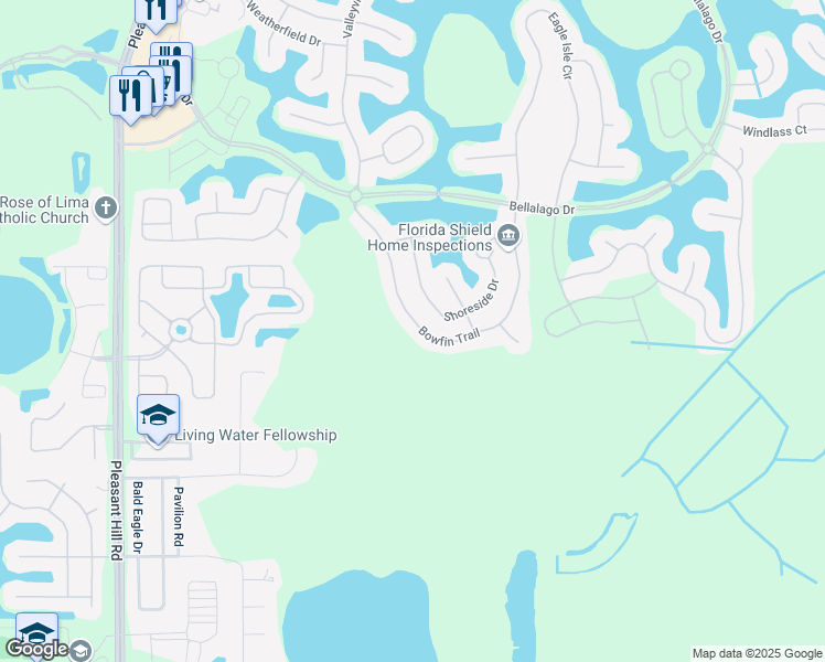 map of restaurants, bars, coffee shops, grocery stores, and more near 3842 Bowfin Trail in Kissimmee