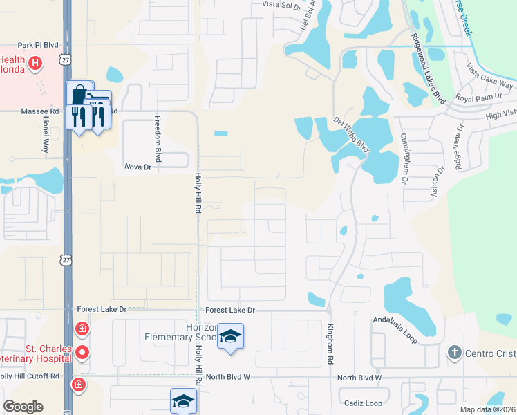 map of restaurants, bars, coffee shops, grocery stores, and more near 1250 Holly Hill Road in Davenport