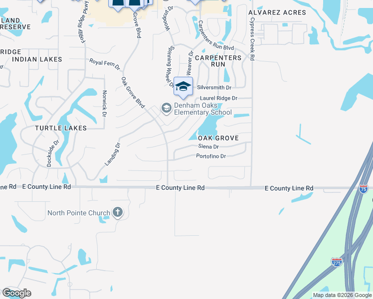map of restaurants, bars, coffee shops, grocery stores, and more near 24622 Siena Drive in Lutz