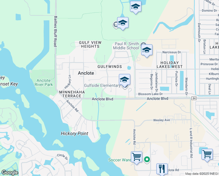 map of restaurants, bars, coffee shops, grocery stores, and more near 1035 Orca Court in Holiday