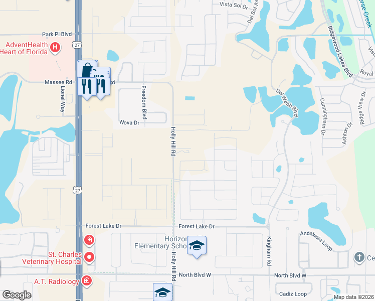 map of restaurants, bars, coffee shops, grocery stores, and more near 1208 Holly Hill Road in Davenport