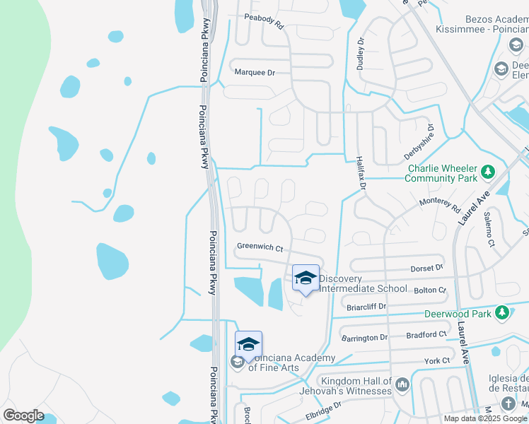 map of restaurants, bars, coffee shops, grocery stores, and more near 858 Glastonbury Drive in Kissimmee