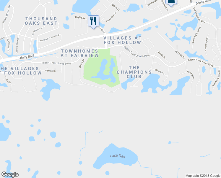 map of restaurants, bars, coffee shops, grocery stores, and more near 10113 Milano Drive in Trinity