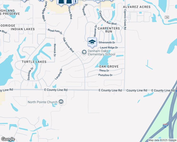 map of restaurants, bars, coffee shops, grocery stores, and more near 24551 Siena Drive in Lutz