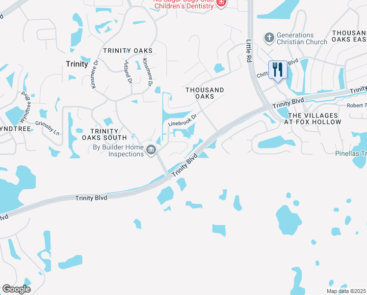 map of restaurants, bars, coffee shops, grocery stores, and more near 8650 Lovas Trail in Trinity