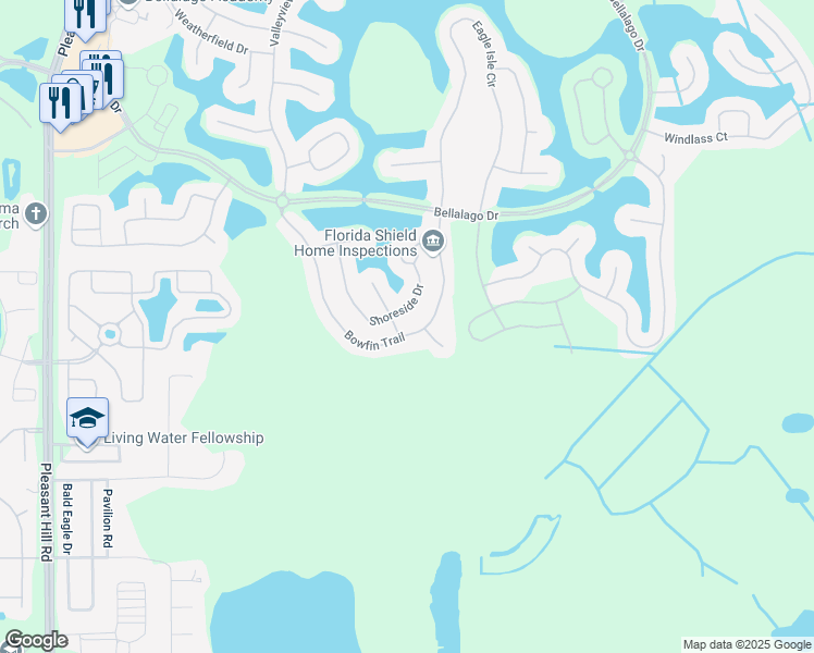map of restaurants, bars, coffee shops, grocery stores, and more near 3875 Bowfin Trail in Kissimmee