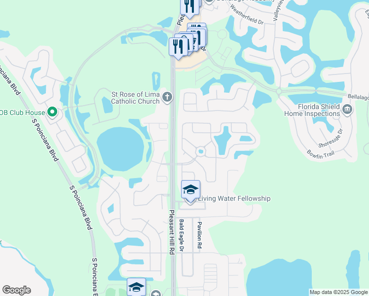 map of restaurants, bars, coffee shops, grocery stores, and more near 3908 Blossom Dew Drive in Kissimmee