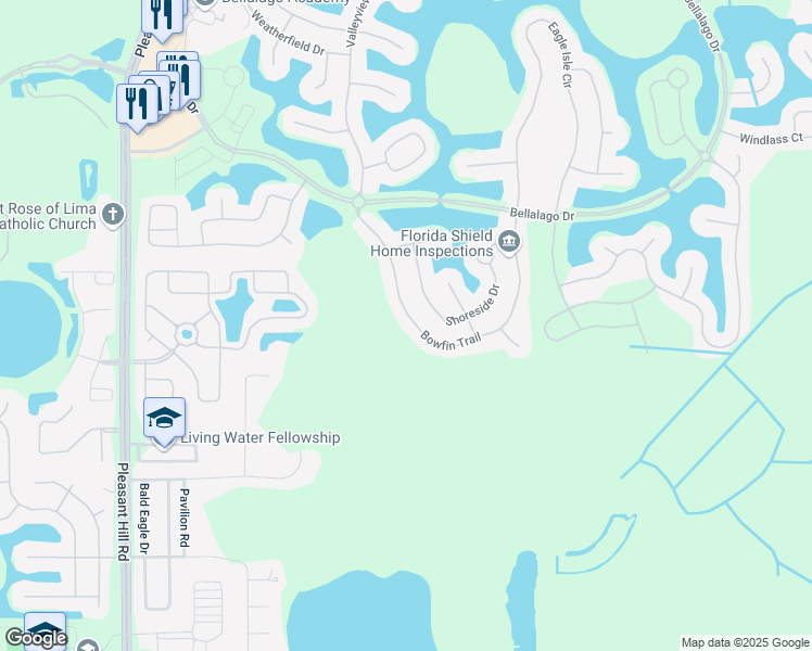 map of restaurants, bars, coffee shops, grocery stores, and more near 3842 Bowfin Trail in Kissimmee
