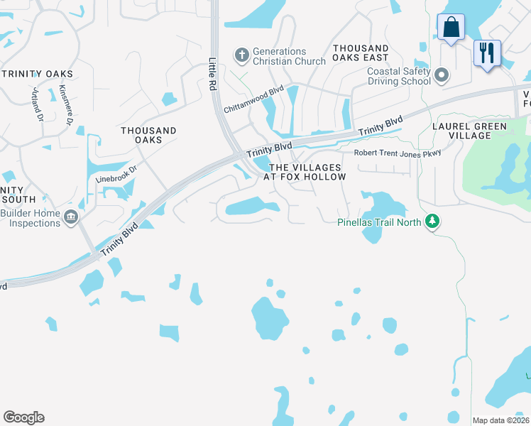map of restaurants, bars, coffee shops, grocery stores, and more near 9135 Callaway Drive in Trinity
