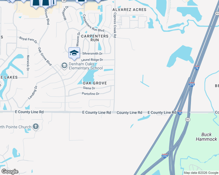 map of restaurants, bars, coffee shops, grocery stores, and more near 24928 Siena Drive in Lutz