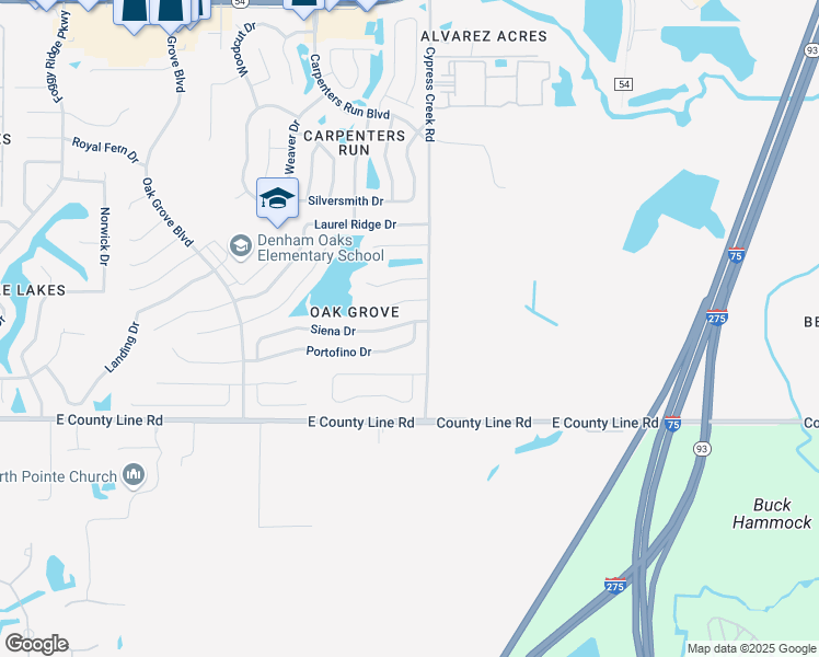 map of restaurants, bars, coffee shops, grocery stores, and more near 24928 Siena Drive in Lutz