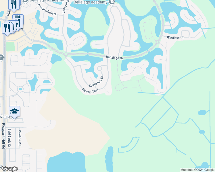 map of restaurants, bars, coffee shops, grocery stores, and more near 3882 Bowfin Trail in Kissimmee