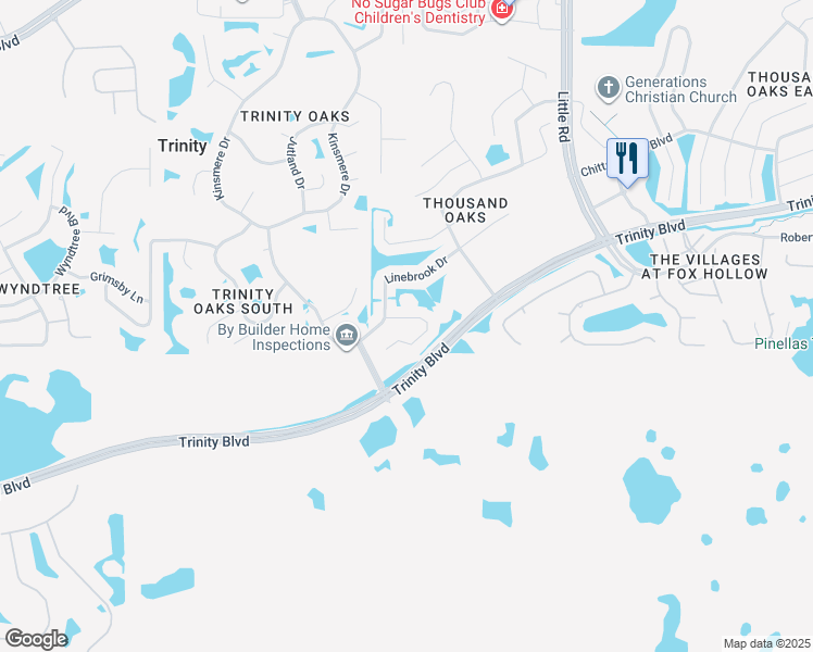 map of restaurants, bars, coffee shops, grocery stores, and more near 8650 Lovas Trail in Trinity