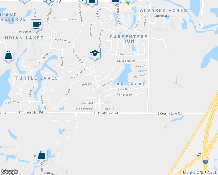 map of restaurants, bars, coffee shops, grocery stores, and more near 24623 Siena Drive in Lutz