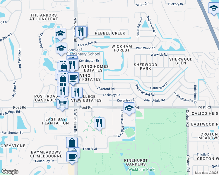 map of restaurants, bars, coffee shops, grocery stores, and more near 2678 Hereford Road in Melbourne