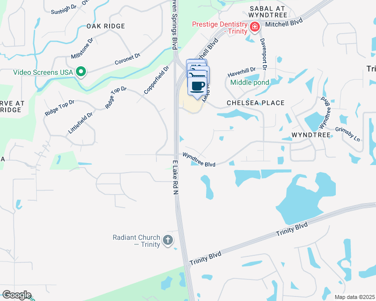 map of restaurants, bars, coffee shops, grocery stores, and more near 7036 Fallbrook Court in New Port Richey
