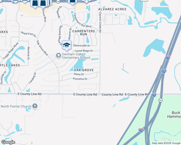 map of restaurants, bars, coffee shops, grocery stores, and more near 24853 Siena Drive in Lutz