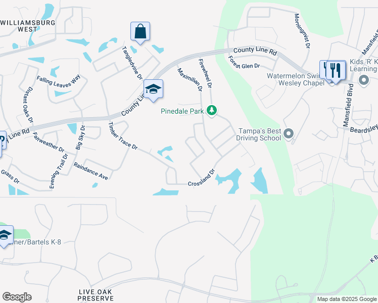 map of restaurants, bars, coffee shops, grocery stores, and more near 1219 Horsemint Lane in Zephyrhills