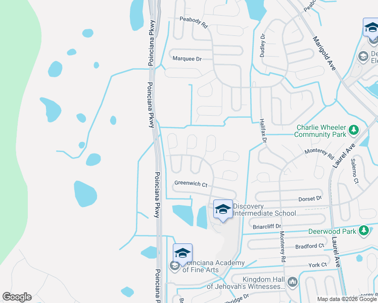 map of restaurants, bars, coffee shops, grocery stores, and more near 858 Glastonbury Drive in Kissimmee