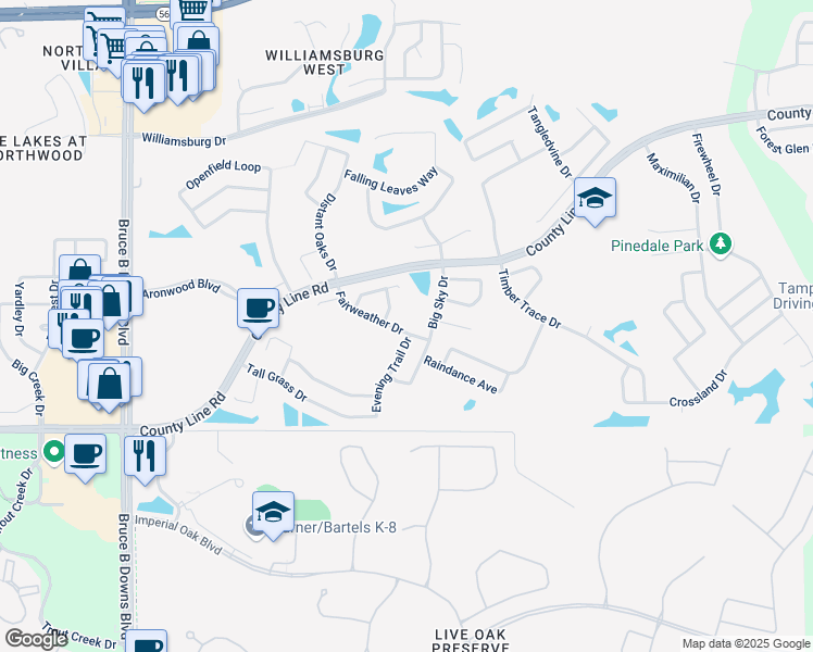map of restaurants, bars, coffee shops, grocery stores, and more near 28635 Fairweather Drive in Zephyrhills