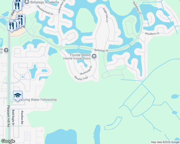 map of restaurants, bars, coffee shops, grocery stores, and more near 3875 Bowfin Trail in Kissimmee
