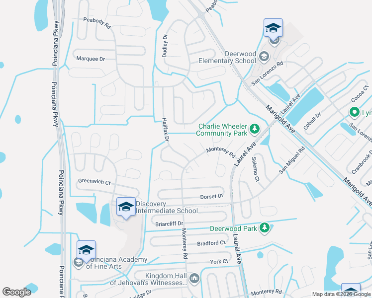 map of restaurants, bars, coffee shops, grocery stores, and more near 806 Halifax Drive in Kissimmee