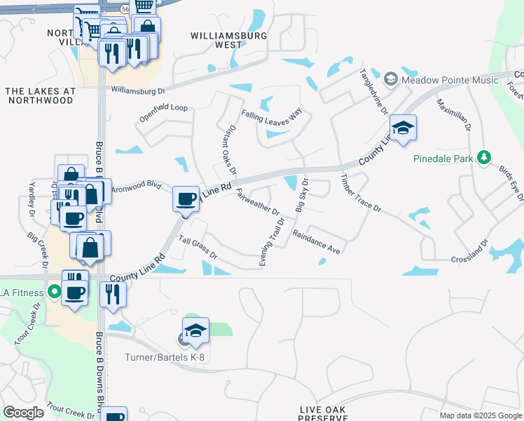 map of restaurants, bars, coffee shops, grocery stores, and more near 28550 Fairweather Drive in Zephyrhills