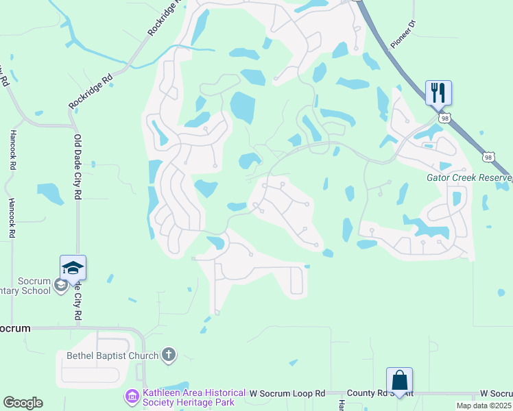 map of restaurants, bars, coffee shops, grocery stores, and more near Sand Wedge Court in Lakeland