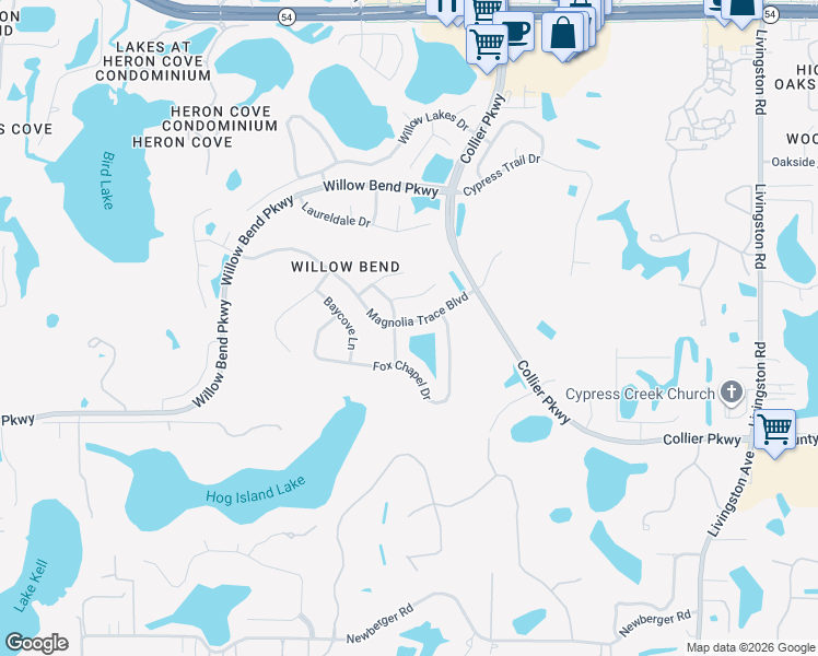 map of restaurants, bars, coffee shops, grocery stores, and more near 22630 Magnolia Trace Boulevard in Lutz
