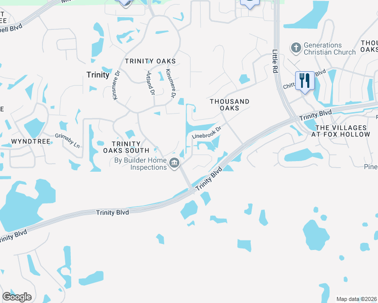 map of restaurants, bars, coffee shops, grocery stores, and more near 8449 Linebrook Drive in Trinity