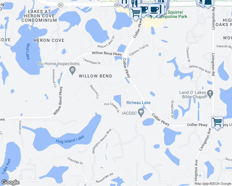 map of restaurants, bars, coffee shops, grocery stores, and more near 22640 Magnolia Trace Boulevard in Lutz