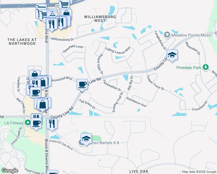 map of restaurants, bars, coffee shops, grocery stores, and more near 28550 Fairweather Drive in Zephyrhills