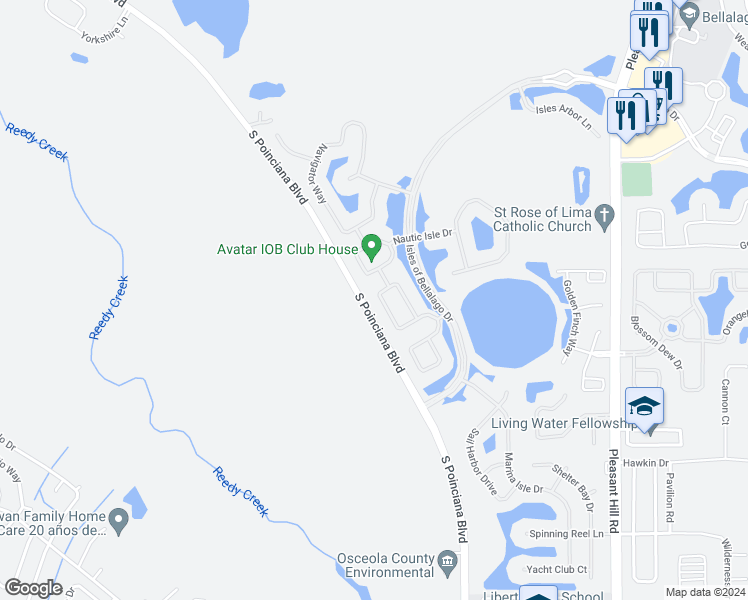 map of restaurants, bars, coffee shops, grocery stores, and more near 3935 Port Sea Place in Kissimmee