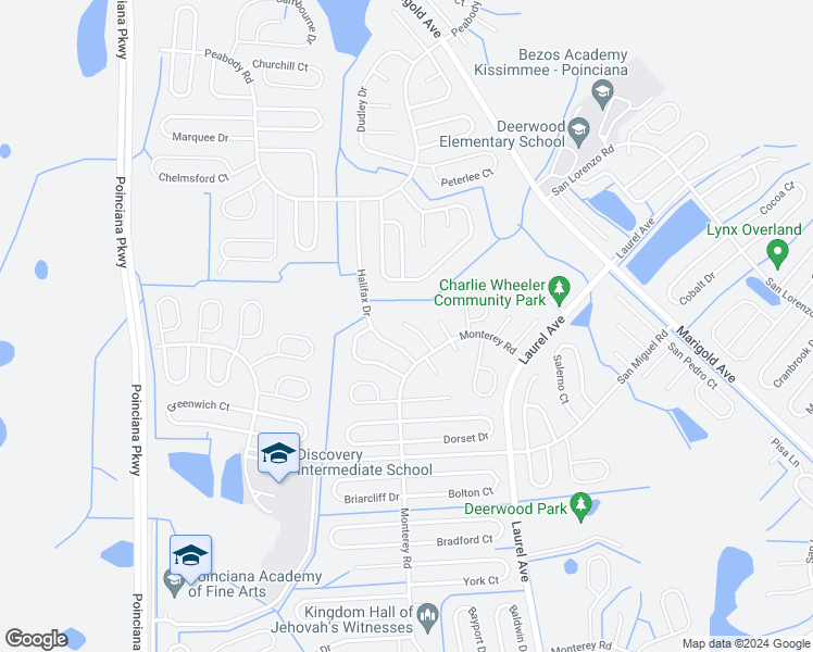 map of restaurants, bars, coffee shops, grocery stores, and more near 806 Halifax Drive in Kissimmee