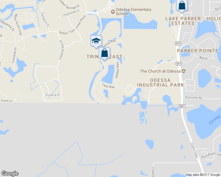map of restaurants, bars, coffee shops, grocery stores, and more near 12902 Tikal Way in Trinity