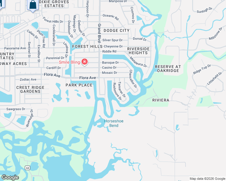 map of restaurants, bars, coffee shops, grocery stores, and more near 1044 Lodestar Drive in Holiday
