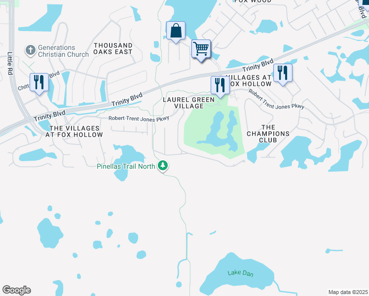 map of restaurants, bars, coffee shops, grocery stores, and more near 9809 Milano Drive in Trinity