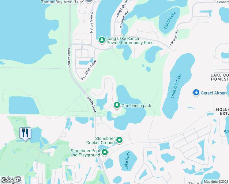 map of restaurants, bars, coffee shops, grocery stores, and more near 19570 Roseate Drive in Lutz