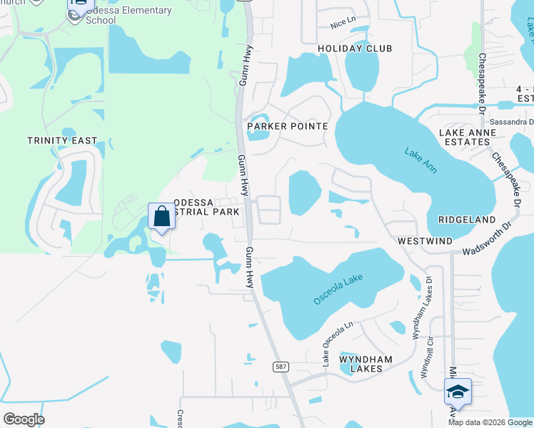 map of restaurants, bars, coffee shops, grocery stores, and more near 13548 Mere View Drive in Odessa