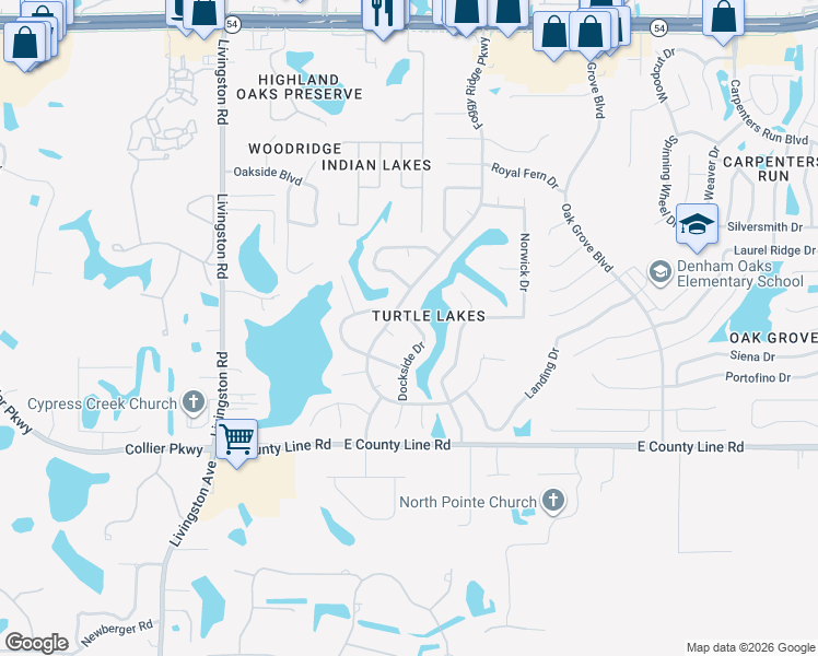 map of restaurants, bars, coffee shops, grocery stores, and more near 1261 Dockside Drive in Lutz