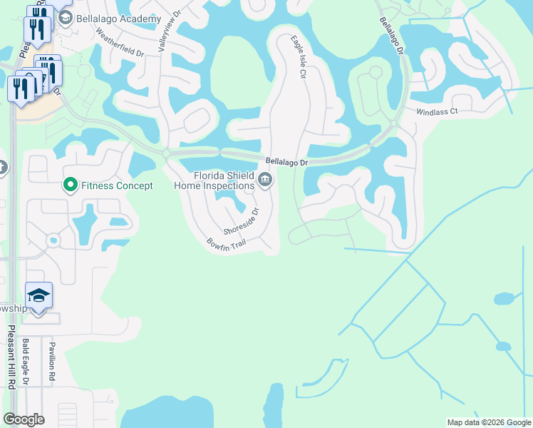 map of restaurants, bars, coffee shops, grocery stores, and more near 3898 Bowfin Trail in Kissimmee
